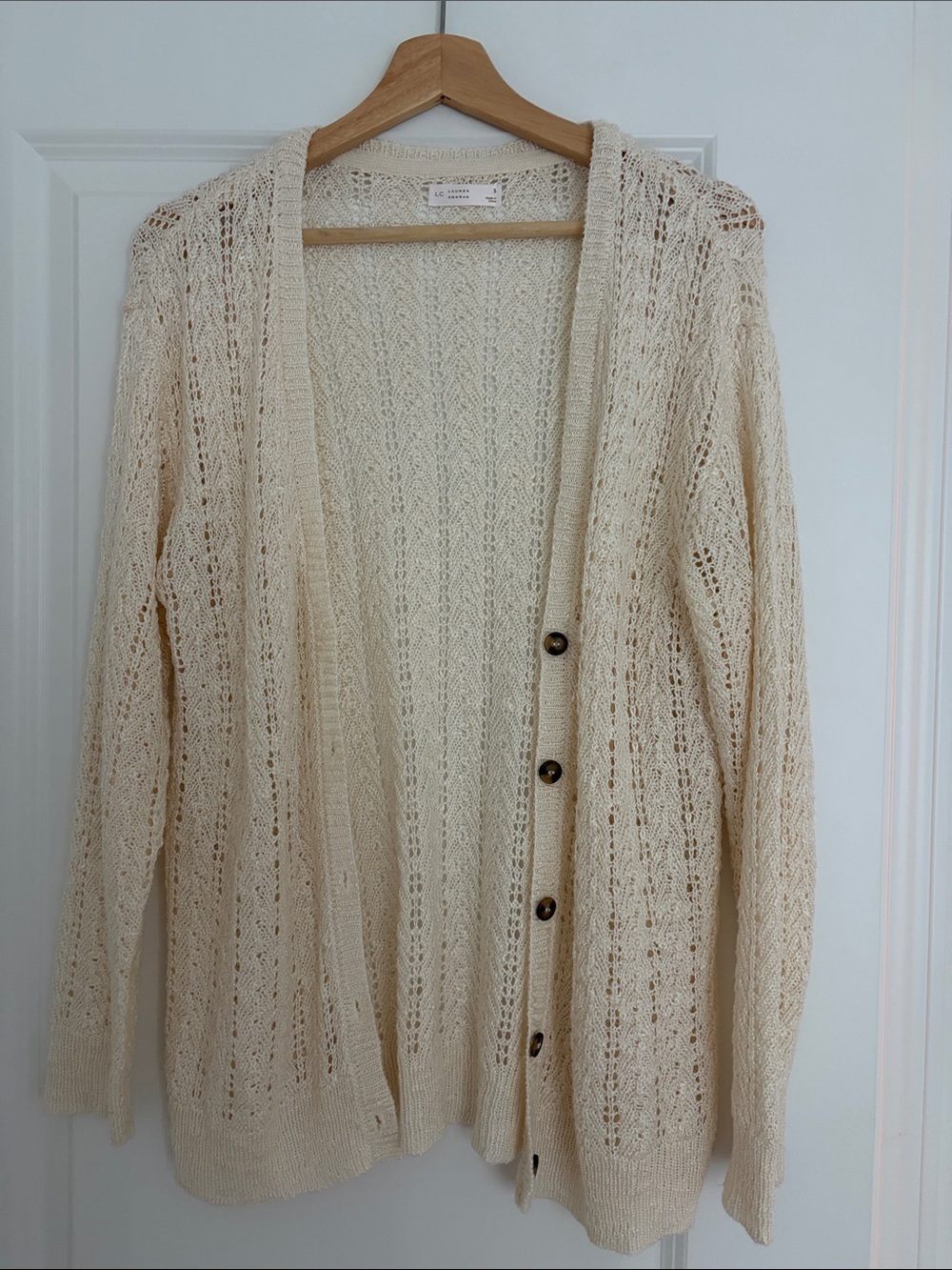 LC Lauren Conrad Cream Open-Knit Button-Up Cardigan